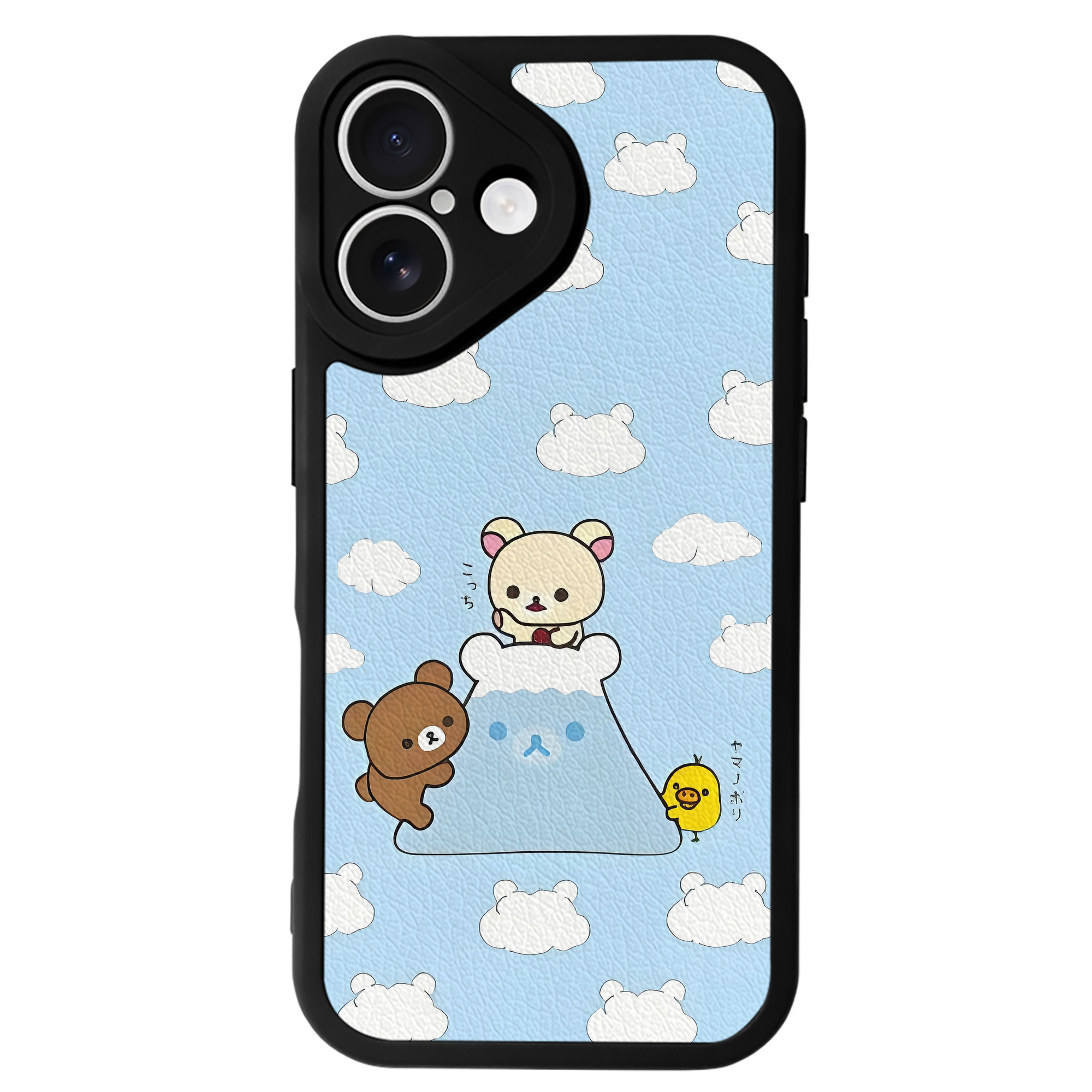 （画像用） リラックマ リラックマ キイロイトリ Rilakkuma Korilakkuma Kiiroitori 【iPhone 16シリーズ対応】シリコンスマホケース（レザー調） 材質：シリコン